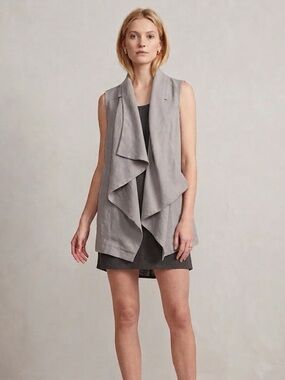 Sarah Pacini Gray Sleeveless Vest Jacket Lagenlook Minimalist Office Work Medium